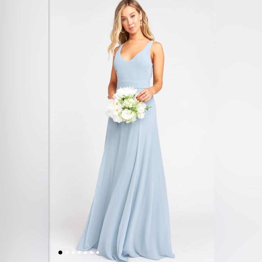 UNTAILORED, worn once, Show Me Your Mumu Jenn Maxi Dress, Steele Blue Chiffon